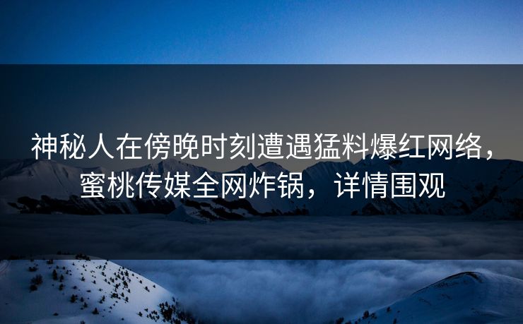 神秘人在傍晚时刻遭遇猛料爆红网络，蜜桃传媒全网炸锅，详情围观