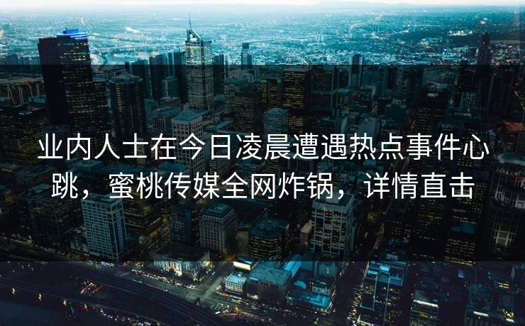 业内人士在今日凌晨遭遇热点事件心跳，蜜桃传媒全网炸锅，详情直击